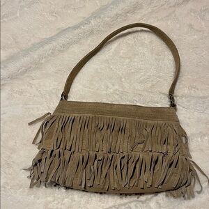 Wilsons Maxima Suede Leather Tan Fringed Shoulder Bag BOHO